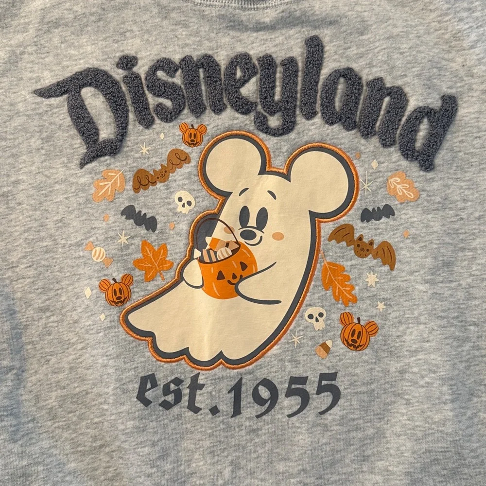 Disneyland Mickey Cutie Ghost 2025 Light Heather Gray Pullover Sweatshirt Large - Picture 2 of 15
